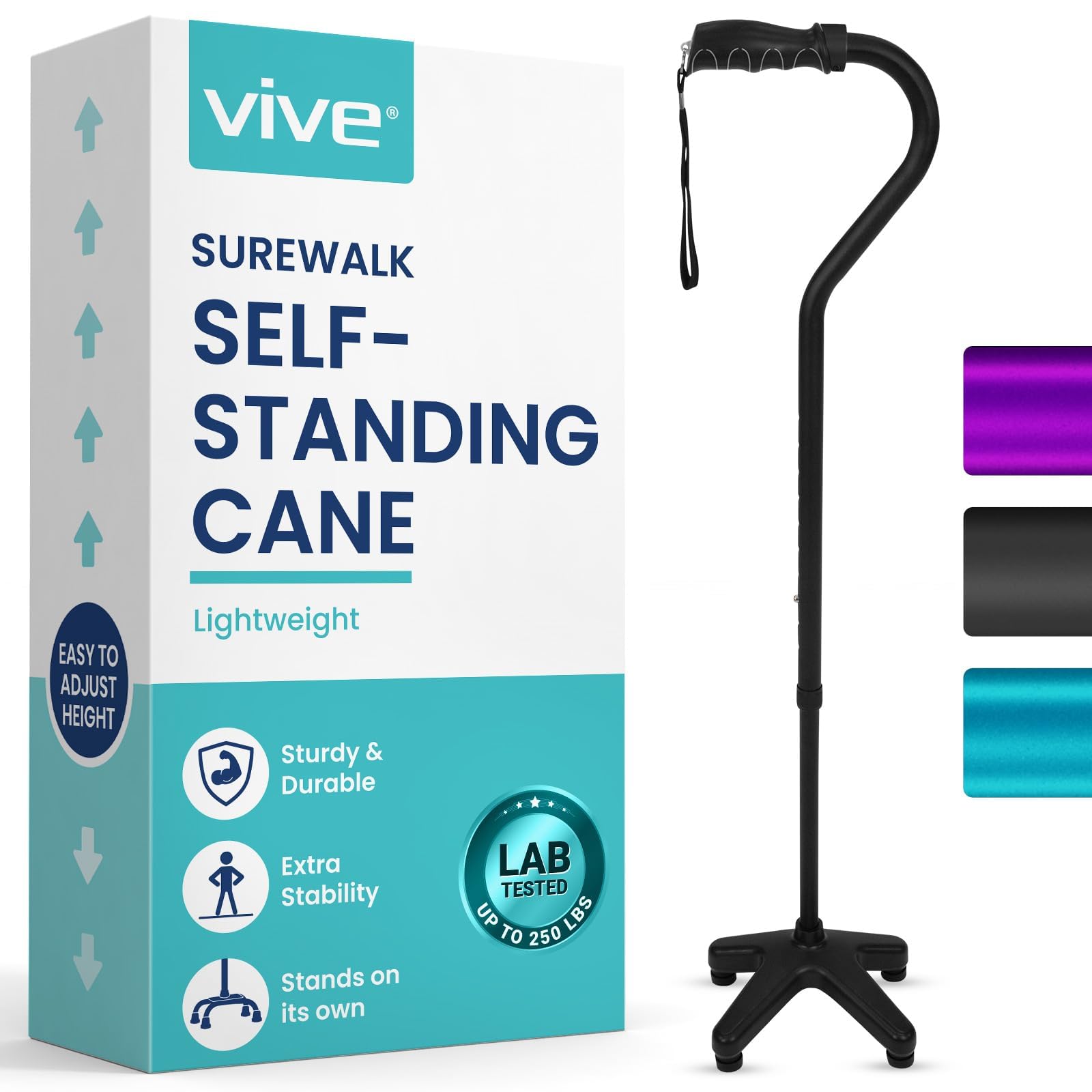 Amazon.com: Vive Quad Cane (250 LB) - Adjustable Walking Cane with